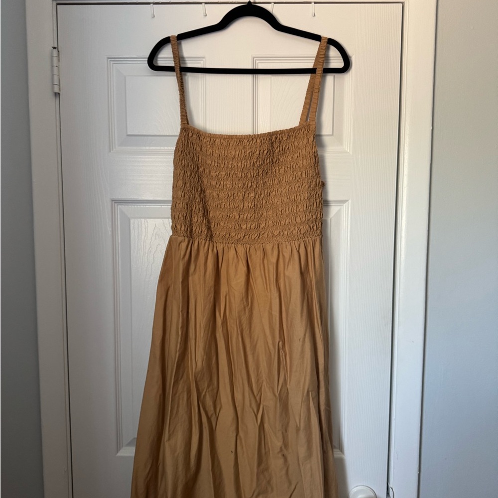 Tan Spaghetti Strap Dress with Cut-Out Back